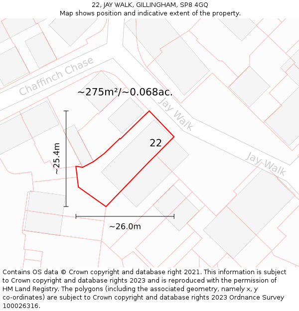 22, JAY WALK, GILLINGHAM, SP8 4GQ: Plot and title map