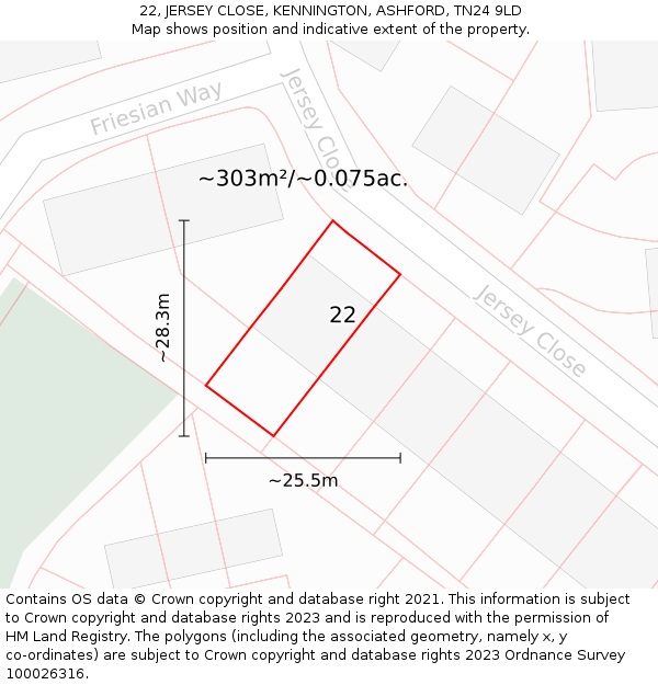 22, JERSEY CLOSE, KENNINGTON, ASHFORD, TN24 9LD: Plot and title map