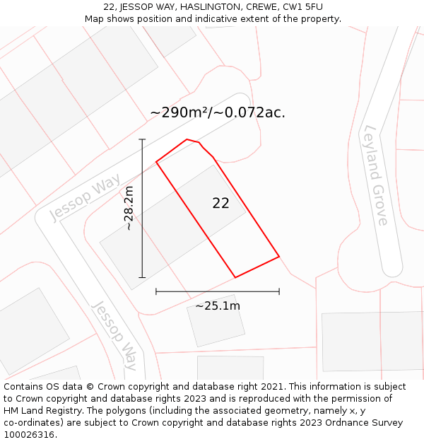 22, JESSOP WAY, HASLINGTON, CREWE, CW1 5FU: Plot and title map