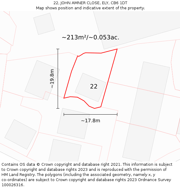 22, JOHN AMNER CLOSE, ELY, CB6 1DT: Plot and title map