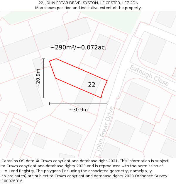 22, JOHN FREAR DRIVE, SYSTON, LEICESTER, LE7 2DN: Plot and title map