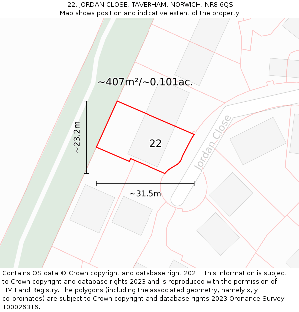 22, JORDAN CLOSE, TAVERHAM, NORWICH, NR8 6QS: Plot and title map