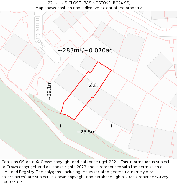 22, JULIUS CLOSE, BASINGSTOKE, RG24 9SJ: Plot and title map