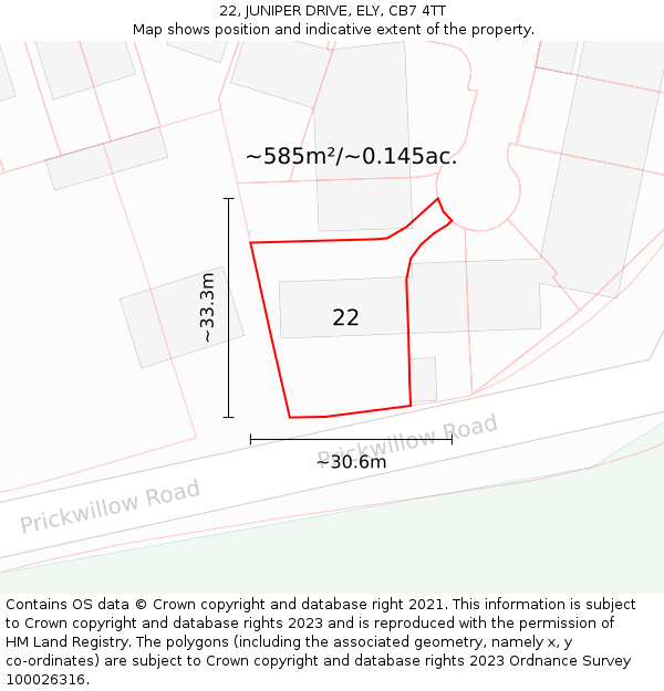 22, JUNIPER DRIVE, ELY, CB7 4TT: Plot and title map