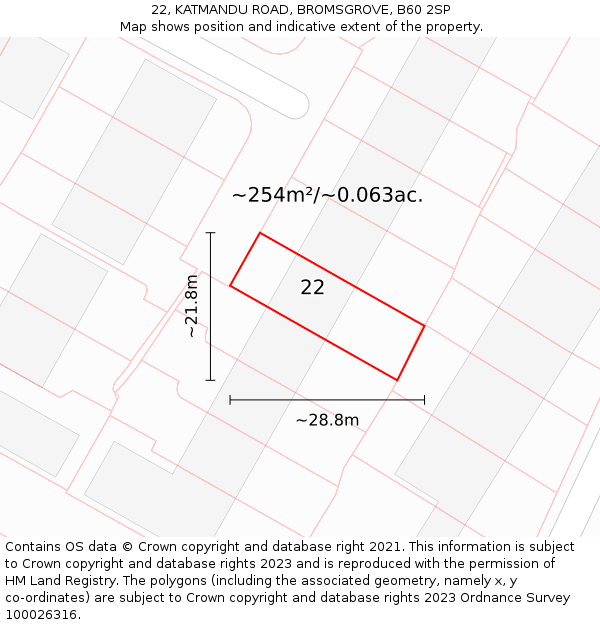 22, KATMANDU ROAD, BROMSGROVE, B60 2SP: Plot and title map