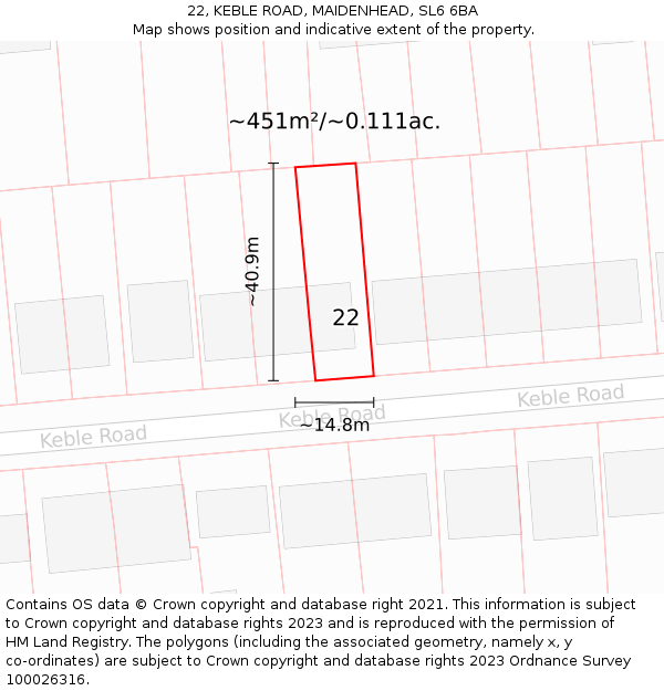 22, KEBLE ROAD, MAIDENHEAD, SL6 6BA: Plot and title map