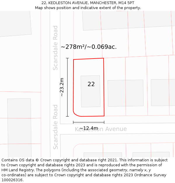 22, KEDLESTON AVENUE, MANCHESTER, M14 5PT: Plot and title map