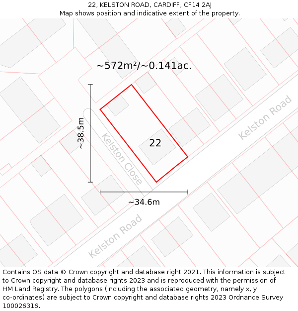 22, KELSTON ROAD, CARDIFF, CF14 2AJ: Plot and title map