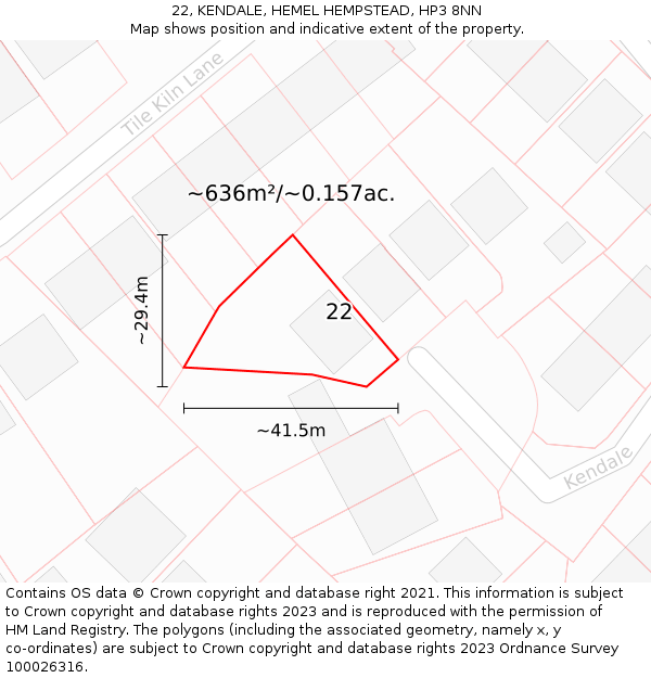 22, KENDALE, HEMEL HEMPSTEAD, HP3 8NN: Plot and title map