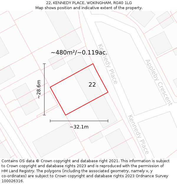 22, KENNEDY PLACE, WOKINGHAM, RG40 1LG: Plot and title map