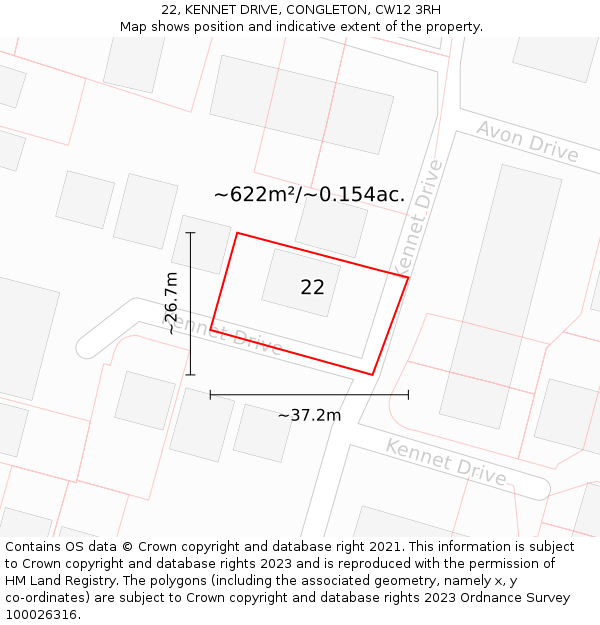 22, KENNET DRIVE, CONGLETON, CW12 3RH: Plot and title map