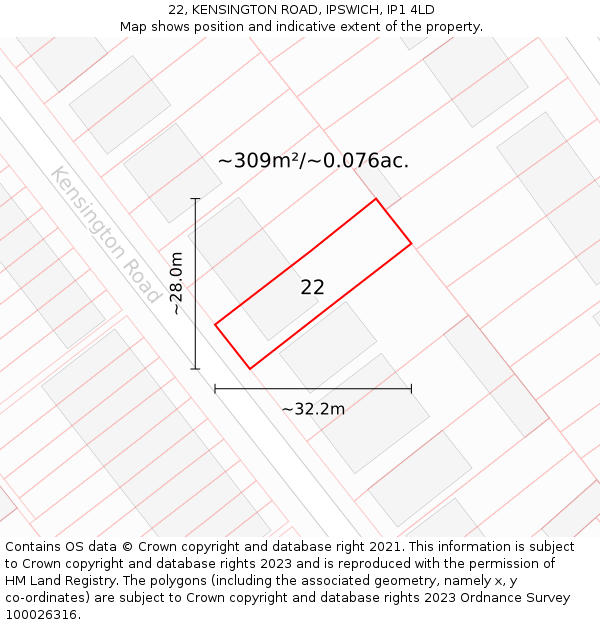 22, KENSINGTON ROAD, IPSWICH, IP1 4LD: Plot and title map