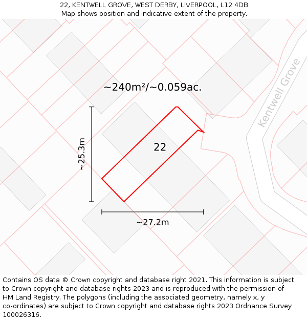 22, KENTWELL GROVE, WEST DERBY, LIVERPOOL, L12 4DB: Plot and title map