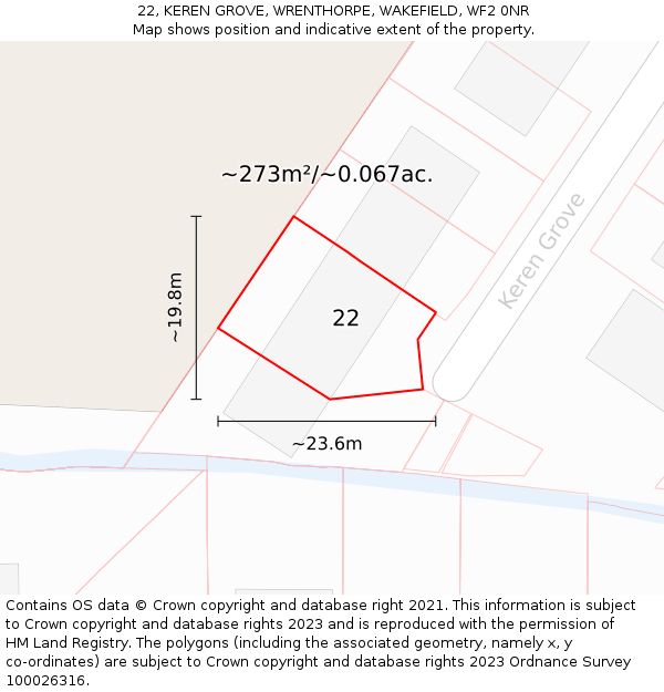 22, KEREN GROVE, WRENTHORPE, WAKEFIELD, WF2 0NR: Plot and title map