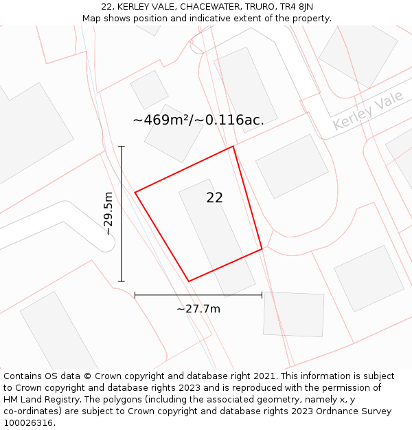 22, KERLEY VALE, CHACEWATER, TRURO, TR4 8JN: Plot and title map