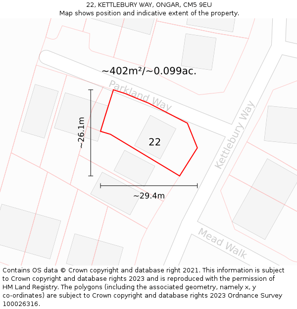 22, KETTLEBURY WAY, ONGAR, CM5 9EU: Plot and title map