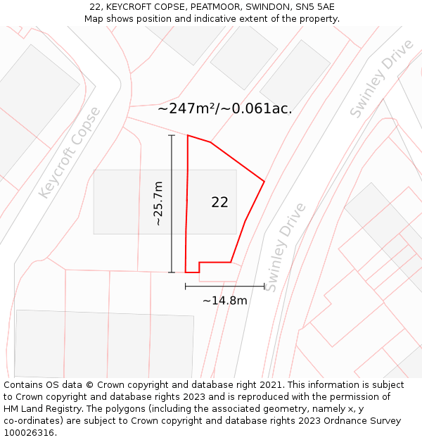 22, KEYCROFT COPSE, PEATMOOR, SWINDON, SN5 5AE: Plot and title map