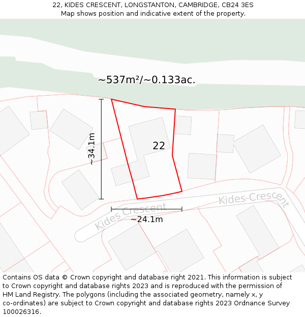 22, KIDES CRESCENT, LONGSTANTON, CAMBRIDGE, CB24 3ES: Plot and title map