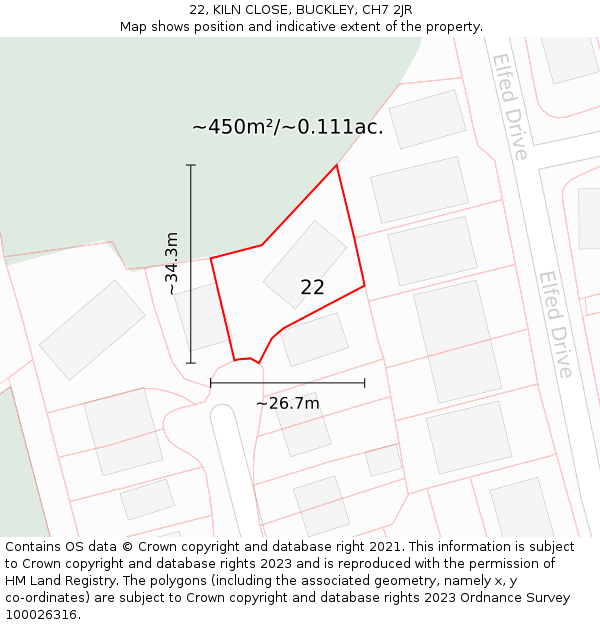 22, KILN CLOSE, BUCKLEY, CH7 2JR: Plot and title map