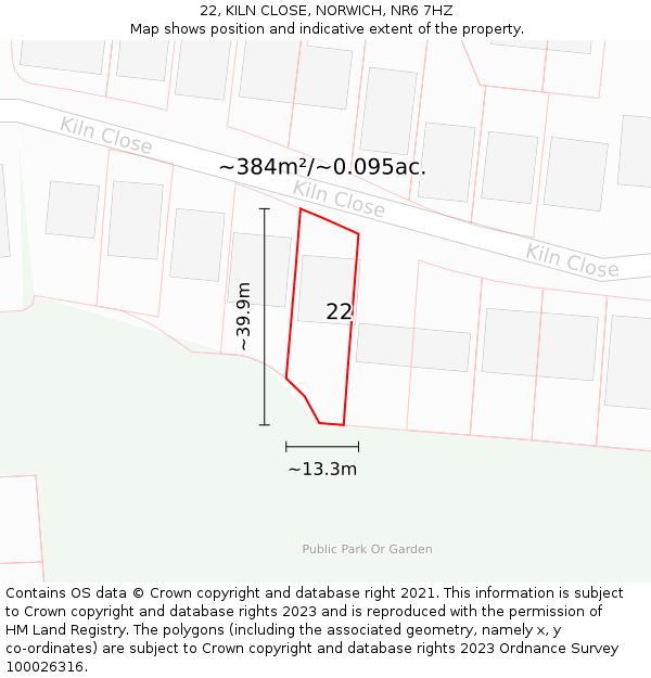 22, KILN CLOSE, NORWICH, NR6 7HZ: Plot and title map