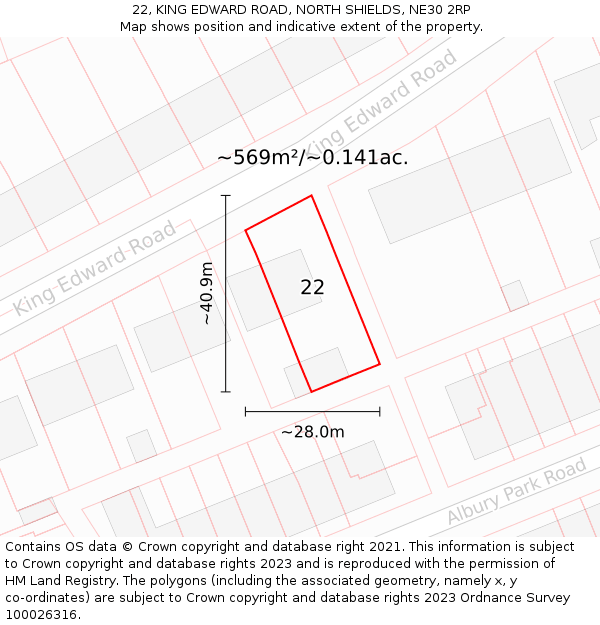 22, KING EDWARD ROAD, NORTH SHIELDS, NE30 2RP: Plot and title map