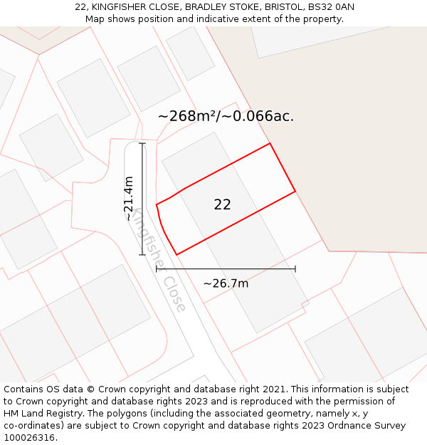 22, KINGFISHER CLOSE, BRADLEY STOKE, BRISTOL, BS32 0AN: Plot and title map