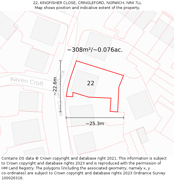 22, KINGFISHER CLOSE, CRINGLEFORD, NORWICH, NR4 7LL: Plot and title map