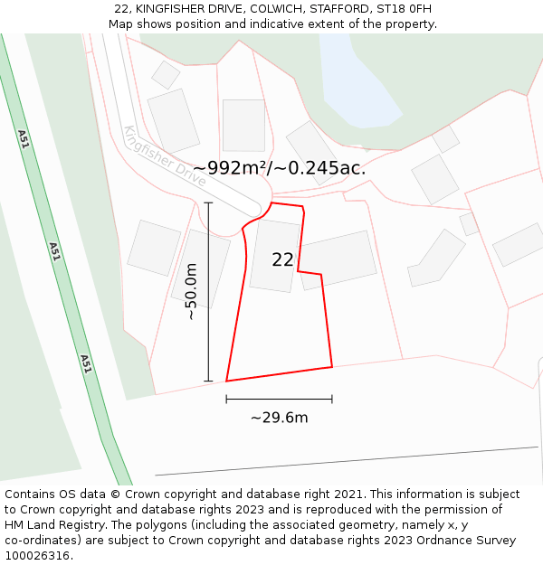 22, KINGFISHER DRIVE, COLWICH, STAFFORD, ST18 0FH: Plot and title map