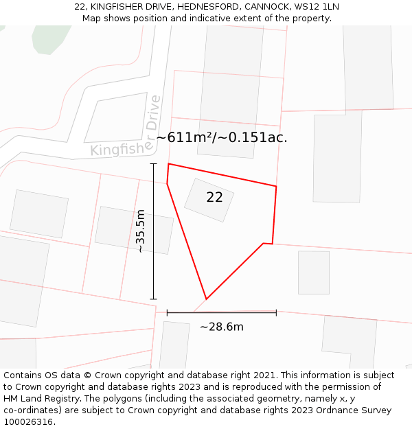 22, KINGFISHER DRIVE, HEDNESFORD, CANNOCK, WS12 1LN: Plot and title map