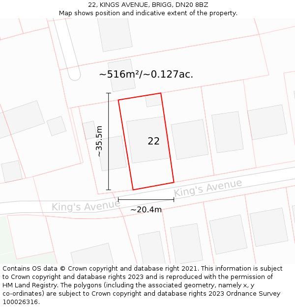 22, KINGS AVENUE, BRIGG, DN20 8BZ: Plot and title map