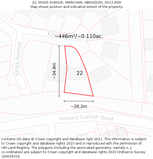 22, KINGS AVENUE, MARCHAM, ABINGDON, OX13 6QA: Plot and title map