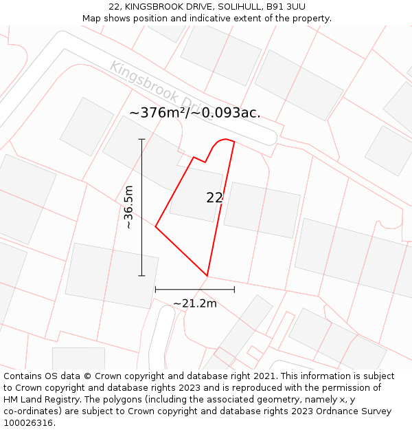 22, KINGSBROOK DRIVE, SOLIHULL, B91 3UU: Plot and title map