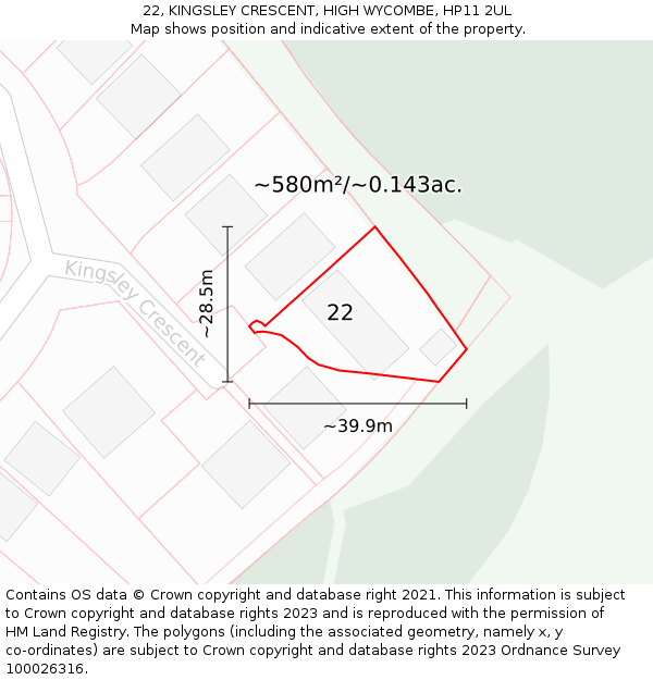 22, KINGSLEY CRESCENT, HIGH WYCOMBE, HP11 2UL: Plot and title map