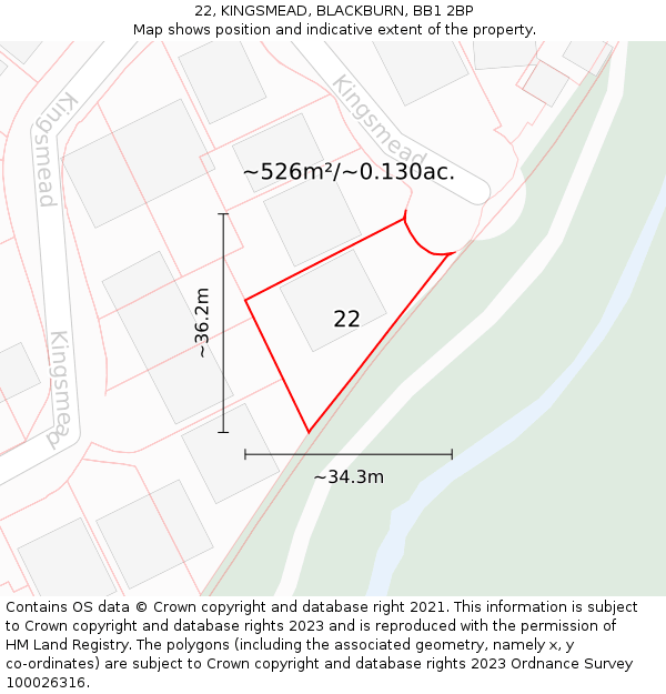 22, KINGSMEAD, BLACKBURN, BB1 2BP: Plot and title map