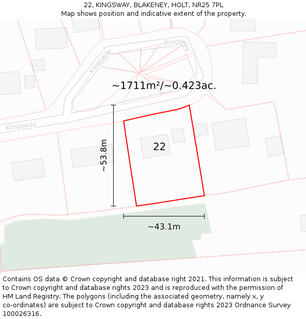 22, KINGSWAY, BLAKENEY, HOLT, NR25 7PL: Plot and title map