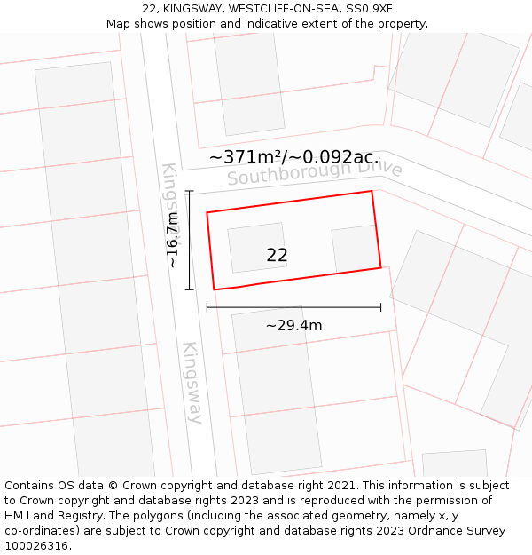22, KINGSWAY, WESTCLIFF-ON-SEA, SS0 9XF: Plot and title map