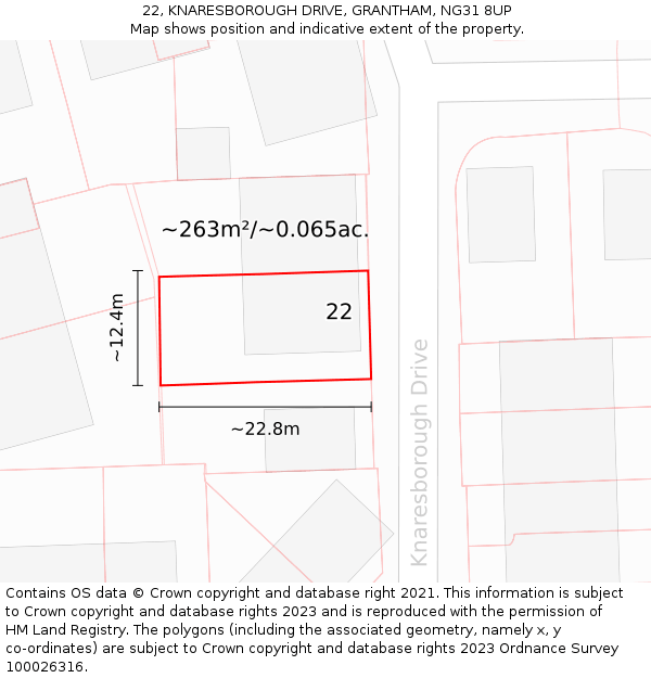 22, KNARESBOROUGH DRIVE, GRANTHAM, NG31 8UP: Plot and title map