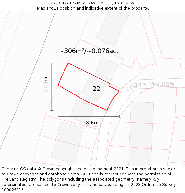 22, KNIGHTS MEADOW, BATTLE, TN33 0EW: Plot and title map