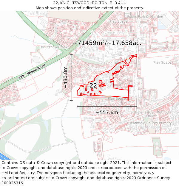 22, KNIGHTSWOOD, BOLTON, BL3 4UU: Plot and title map