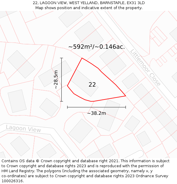 22, LAGOON VIEW, WEST YELLAND, BARNSTAPLE, EX31 3LD: Plot and title map