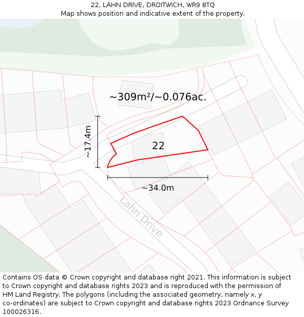 22, LAHN DRIVE, DROITWICH, WR9 8TQ: Plot and title map