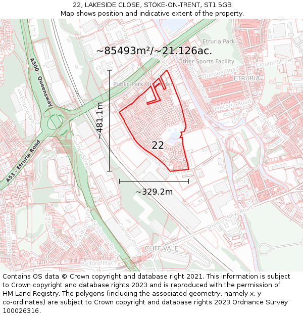 22, LAKESIDE CLOSE, STOKE-ON-TRENT, ST1 5GB: Plot and title map