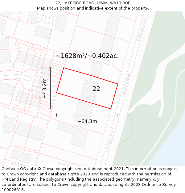 22, LAKESIDE ROAD, LYMM, WA13 0QE: Plot and title map