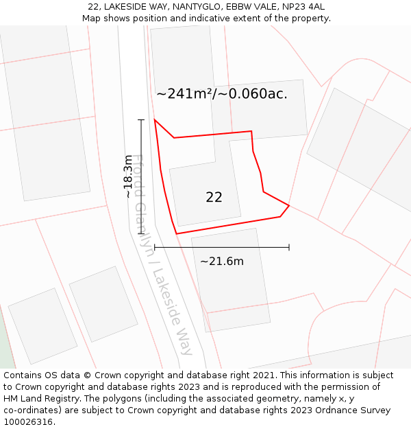 22, LAKESIDE WAY, NANTYGLO, EBBW VALE, NP23 4AL: Plot and title map