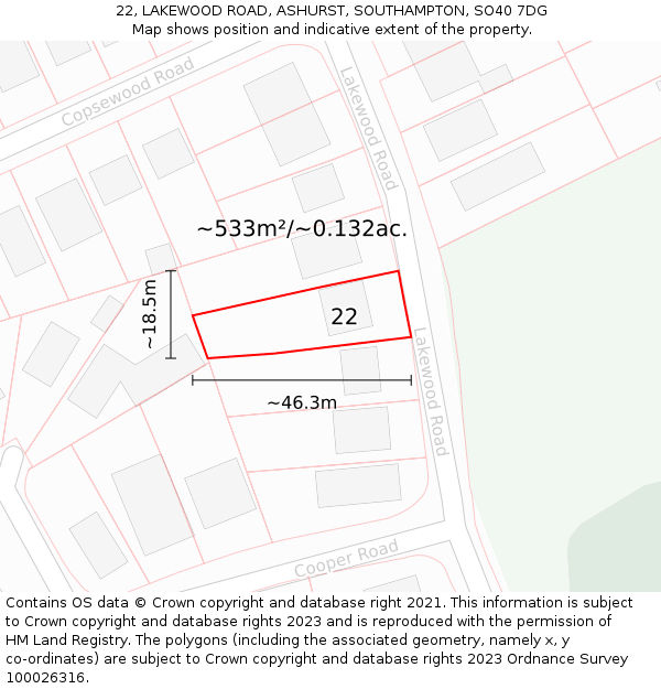 22, LAKEWOOD ROAD, ASHURST, SOUTHAMPTON, SO40 7DG: Plot and title map