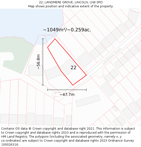 22, LANDMERE GROVE, LINCOLN, LN6 0PD: Plot and title map