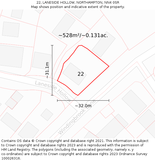 22, LANESIDE HOLLOW, NORTHAMPTON, NN4 0SR: Plot and title map
