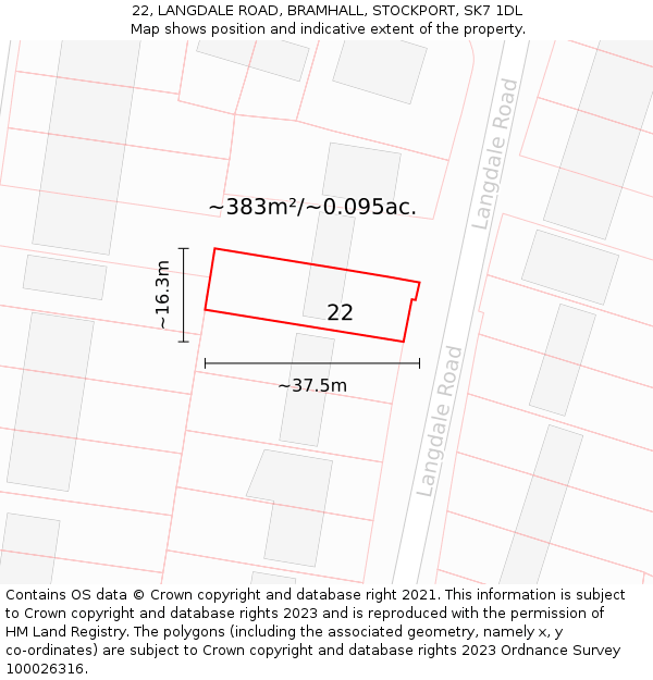 22, LANGDALE ROAD, BRAMHALL, STOCKPORT, SK7 1DL: Plot and title map