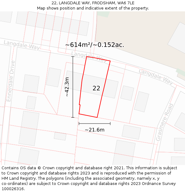 22, LANGDALE WAY, FRODSHAM, WA6 7LE: Plot and title map