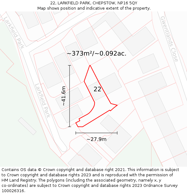 22, LARKFIELD PARK, CHEPSTOW, NP16 5QY: Plot and title map